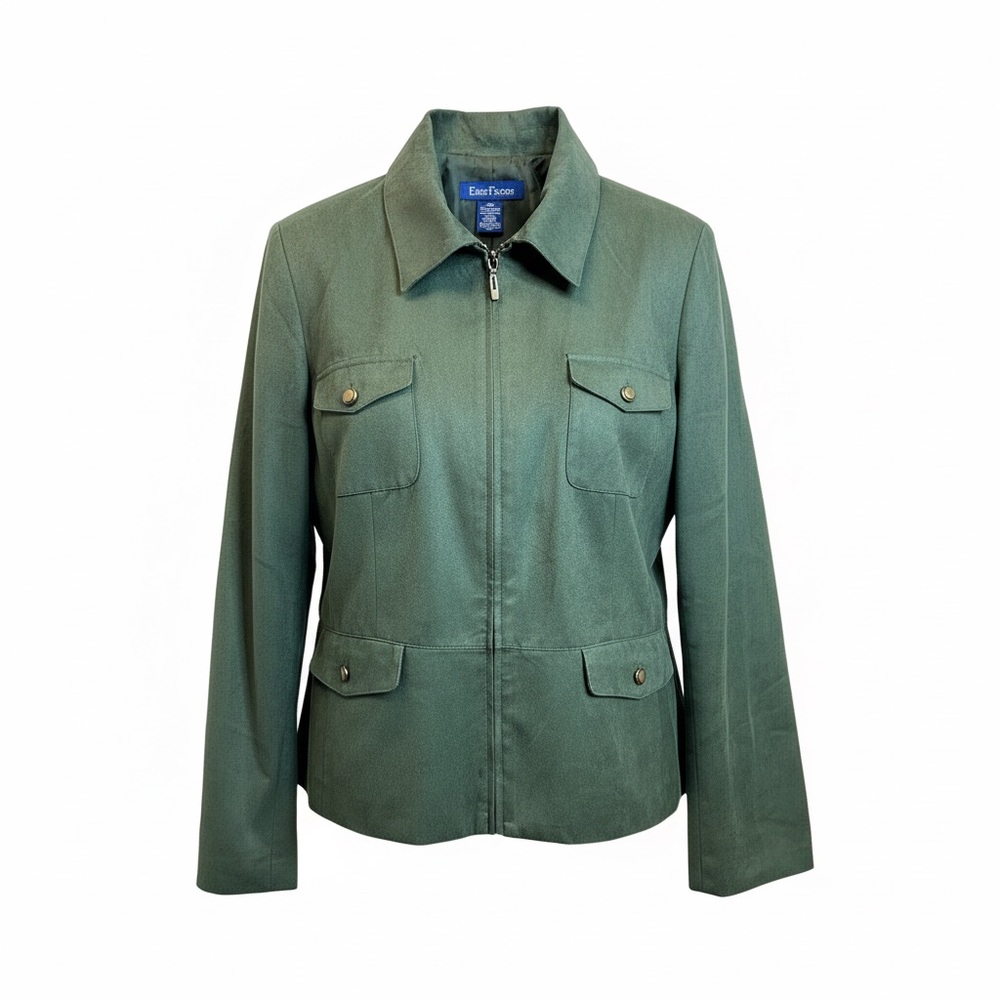Evan Picone Wmns 16 Green‎ Jacket Faux Suede Brass Buttons Cottagecore Preppy
